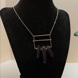 Gold and Blue Crystal Pendant Necklace